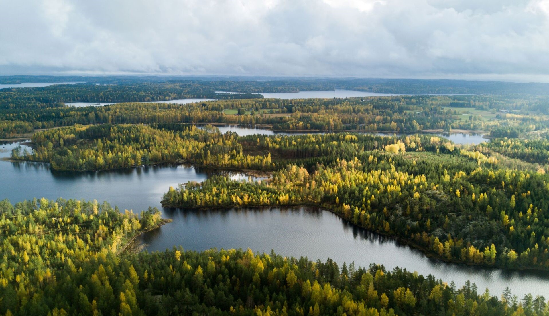 Metsä- ja järvimaisema ilmakuvana Itä-Suomesta