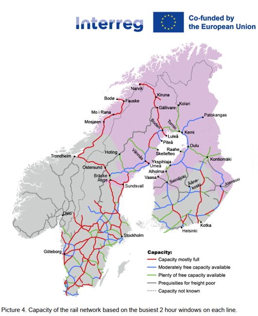 Rataverkon kapasiteetti kunkin linjan vilkkaimman 2 tunnin aikaikkunan perusteella.